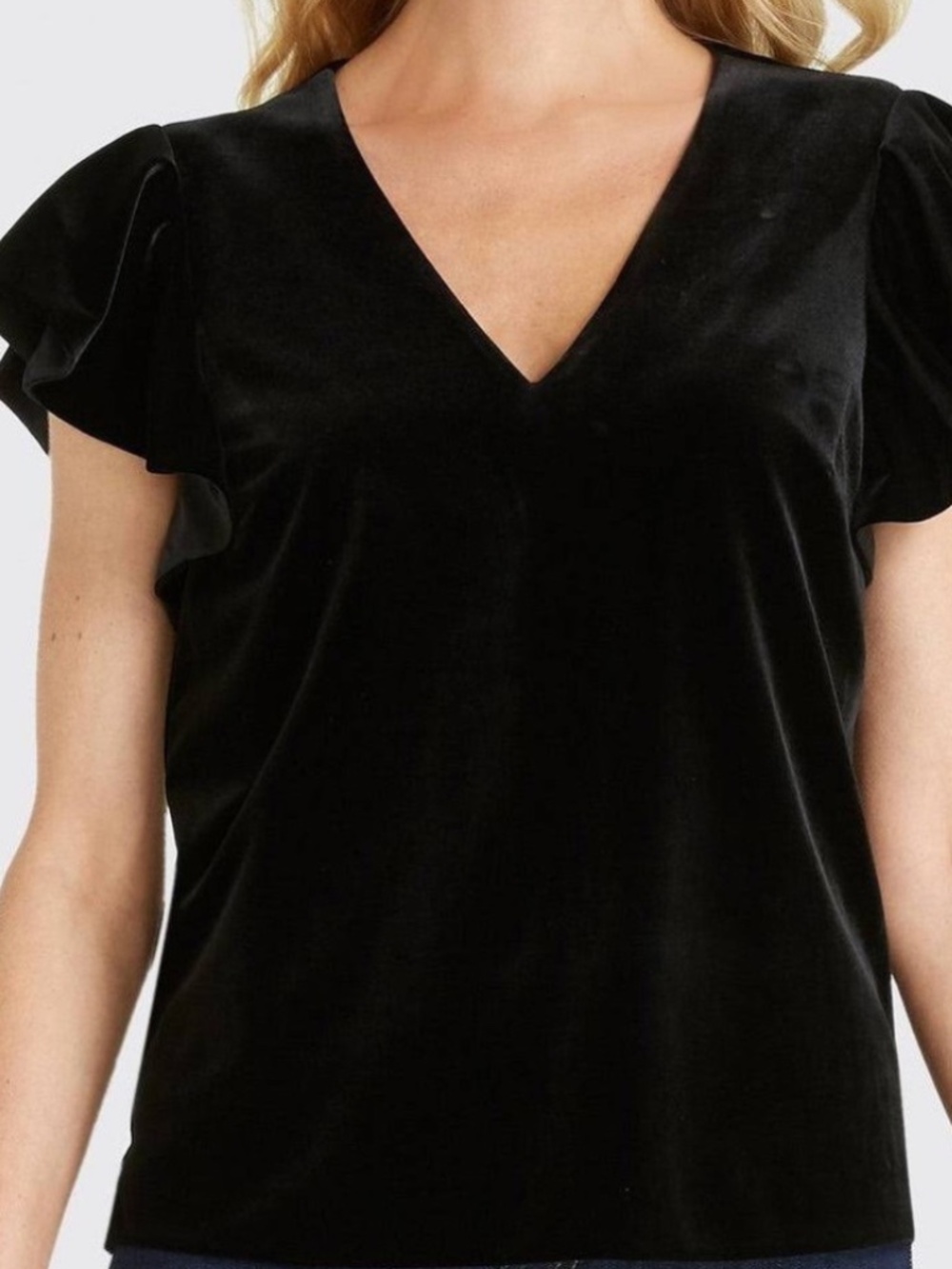 NY&CO Black Velvet flutter top